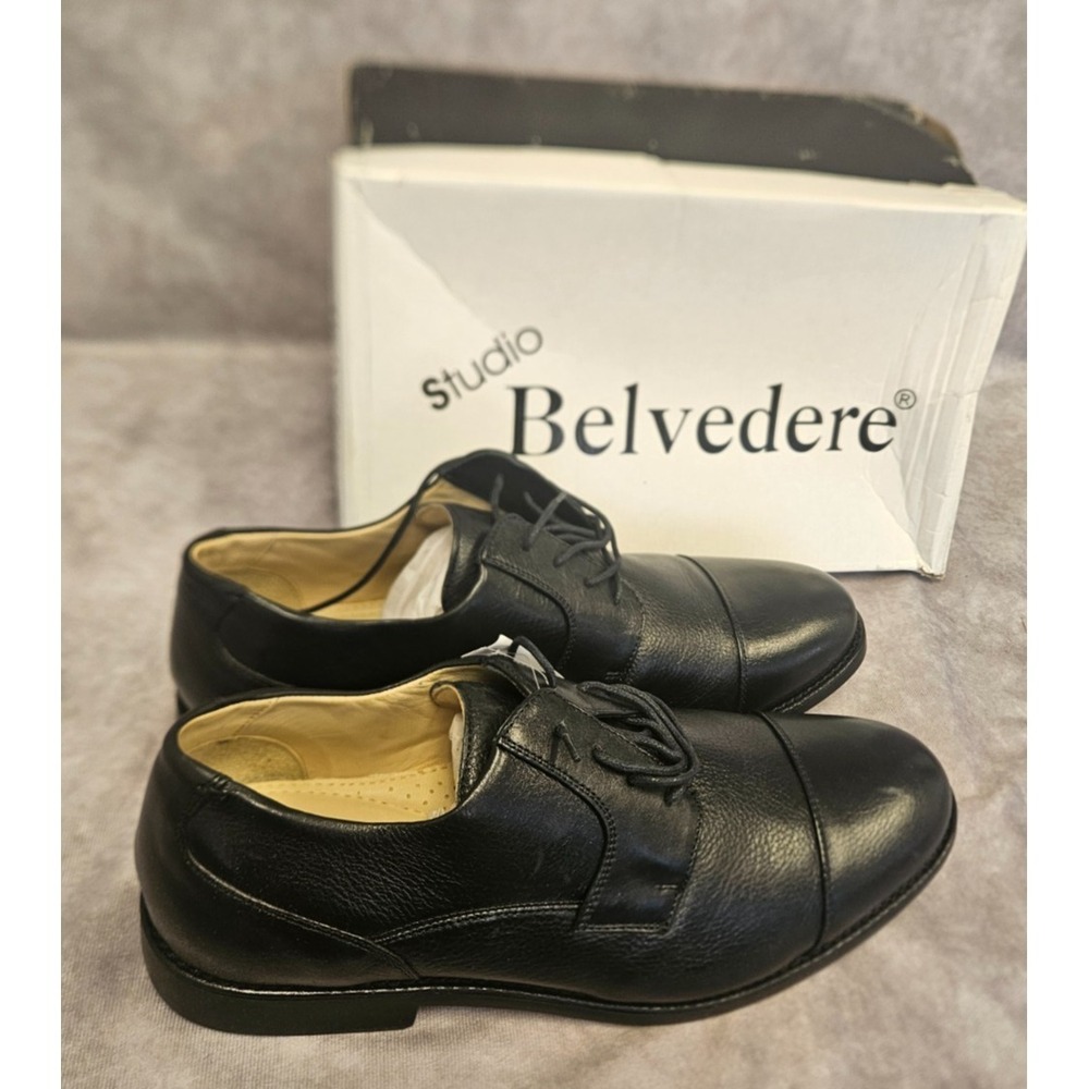Belvedere Mens Duke Cap Toe Oxfords Leather Black Dress Shoes Size 12 E3 New